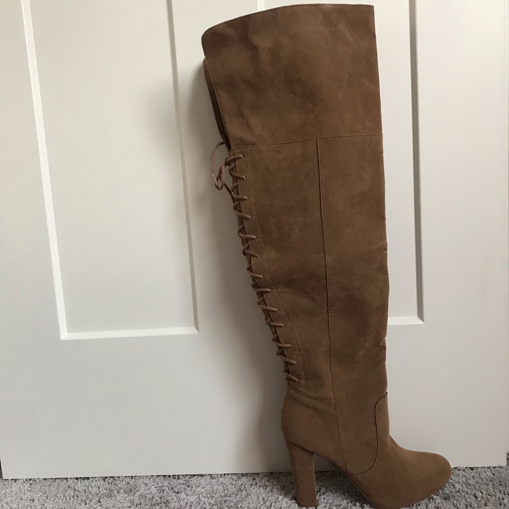 NIB- Camel heeled over-the-knee boots, Cassandra